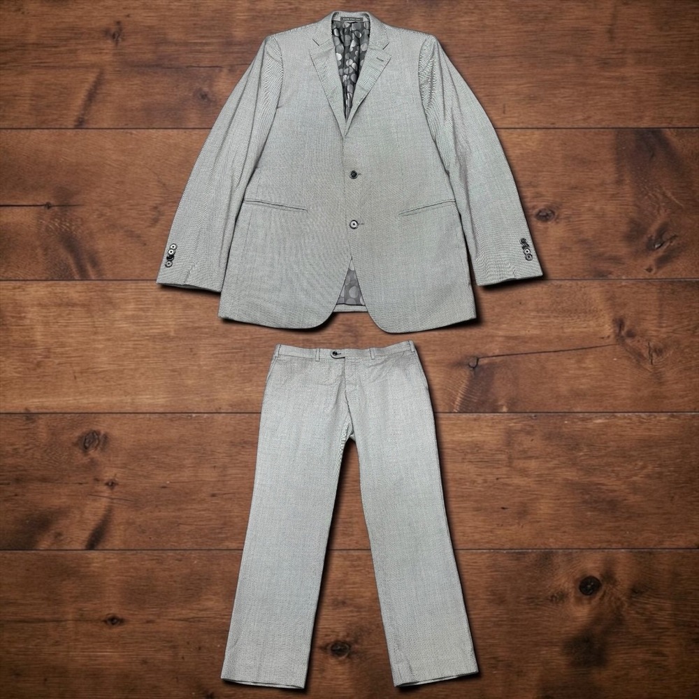 Indochino Yale Gray Textured Wool 2-Piece Suit Mens Bespoke 40R W36xL31 Slim Fit